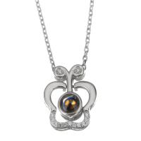 925 Sterling Silver Miniature Projection Necklace, with 2Inch extender chain, silver color plated, curb chain & micro pave cubic zirconia & for woman 1.5mm Approx 15 Inch 