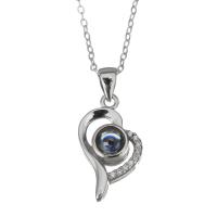 925 Sterling Silver Miniature Projection Necklace, with 1Inch extender chain, Heart, silver color plated, curb chain & micro pave cubic zirconia & for woman 1.5mm Approx 15 Inch 