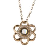 925 Sterling Silver Miniature Projection Necklace, with 1Inch extender chain, Flower, real rose gold plated, oval chain & micro pave cubic zirconia & for woman 1.5mm Approx 16 Inch 