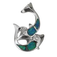 Sterling Silver Animal Pendants, 925 Sterling Silver, with Opal, Dolphin, silver color plated Approx 