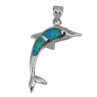 Sterling Silver Animal Pendants, 925 Sterling Silver, with Opal, Dolphin, silver color plated Approx 