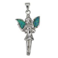 Sterling Silver Pendants, 925 Sterling Silver, with Opal, Angel, silver color plated Approx 