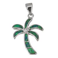 Sterling Silver Pendants, 925 Sterling Silver, with Opal, Palm Tree, silver color plated Approx 