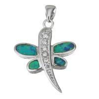 Sterling Silver Animal Pendants, 925 Sterling Silver, with Opal, Butterfly, silver color plated, micro pave cubic zirconia Approx 