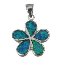 Sterling Silver Flower Pendants, 925 Sterling Silver, with Opal, silver color plated Approx 