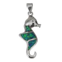 Sterling Silver Animal Pendants, 925 Sterling Silver, with Opal, Seahorse, silver color plated Approx 