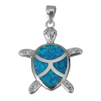 Sterling Silver Animal Pendants, 925 Sterling Silver, with Opal, Turtle, silver color plated Approx 3.5mm 