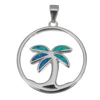 Sterling Silver Pendants, 925 Sterling Silver, with Opal, Palm Tree, silver color plated Approx 3.5mm 