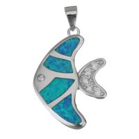 Sterling Silver Animal Pendants, 925 Sterling Silver, with Opal, Fish, silver color plated, micro pave cubic zirconia Approx 3.5mm 