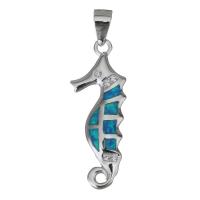 Sterling Silver Animal Pendants, 925 Sterling Silver, with Opal, Seahorse, silver color plated, micro pave cubic zirconia Approx 3.5mm 