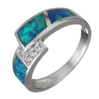 Cubic Zirconia Micro Pave Sterling Silver Finger Ring, 925 Sterling Silver, with Opal, silver color plated, micro pave cubic zirconia & for woman, 10mm, US Ring 