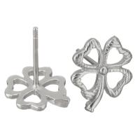 Sterling Silver Stud Earring, 925 Sterling Silver, Four Leaf Clover, for woman & hollow, silver color 0.5mm 