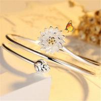 Brass Bangle, Flower, bright silver color plated, Adjustable & polished & for woman, silver color mm 