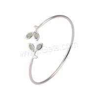 Brass Bangle, with Cats Eye, Leaf, platinum plated, Korean style & for woman, silver color mm 