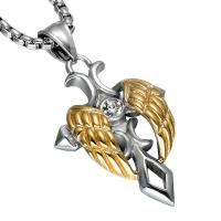 Titanium Steel Pendants, Angel Wing Cross, plated, with rhinestone & two tone 20-30mm Approx 3-5mm 