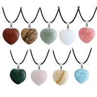 Gemstone Zinc Alloy Pendants, with Zinc Alloy, Heart, silver color plated 