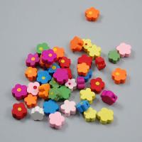деревянный Бусины, Форма цветка, разный размер для выбора, разноцветный, отверстие:Приблизительно 2mm, 100ПК/сумка, 5Сумки/Лот, продается сумка
