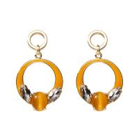 Enamel Zinc Alloy Drop Earring, with enamel, plated, for woman & with rhinestone & hollow 