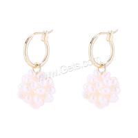 Brass Huggie Hoop Drop Earring, with Plastic Pearl, plated, Korean style & for woman, golden 
