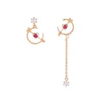 Brass Asymmetric Earrings, Korean style & micro pave cubic zirconia & for woman 12mm,40mm 