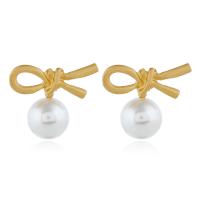Plastic Pearl Zinc Alloy Earring, with Plastic Pearl, gold color plated, fashion jewelry & for woman & hollow 