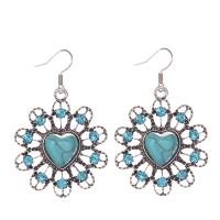 Turquoise Zinc Alloy Earring, with turquoise, plated, fashion jewelry & for woman & with rhinestone, 50*34mm 