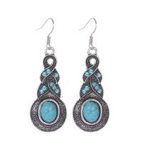 Turquoise Zinc Alloy Earring, with turquoise, plated, fashion jewelry & for woman & with rhinestone, 56*17mm 
