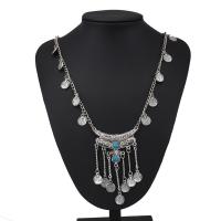 Zinc Alloy Sweater Chain Necklace, with turquoise, plated, fashion jewelry & for woman 