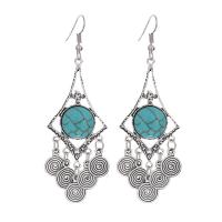 Turquoise Zinc Alloy Earring, with turquoise, plated, fashion jewelry & for woman, silver color, 80*28mm 