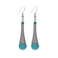 Turquoise Zinc Alloy Earring, with turquoise, plated, fashion jewelry & for woman, silver color, 62*10mm 