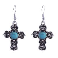 Turquoise Zinc Alloy Earring, with turquoise, plated, fashion jewelry & for woman, silver color, 50*28mm 