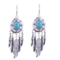 Turquoise Zinc Alloy Earring, with turquoise, plated, fashion jewelry & for woman, silver color, 94*24mm 
