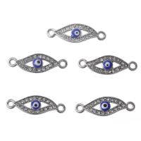 Zinc Alloy Connector, plated, evil eye pattern & enamel & with rhinestone & 1/1 loop, silver color, 20*8mm 