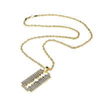 Zinc Alloy Necklace, Razor Blade, plated, for man & with rhinestone, golden, 720mm,50*25mm 