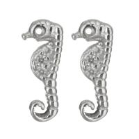 Sterling Silver Stud Earring, 925 Sterling Silver, Seahorse, micro pave cubic zirconia & for woman, silver color 0.5mm 