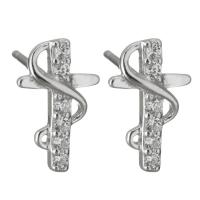 Sterling Silver Stud Earring, 925 Sterling Silver, micro pave cubic zirconia & for woman, silver color 0.5mm 