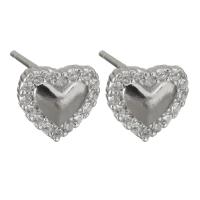 Sterling Silver Stud Earring, argent sterling 925, coeur, pavé de micro zircon & pour femme, argent 0.5mm, Vendu par paire