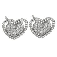 Sterling Silver Stud Earring, argent sterling 925, coeur, pavé de micro zircon & pour femme, argent 0.5mm, Vendu par paire
