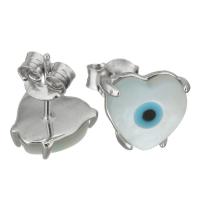 925 Sterling Silver Stud Earring, Heart, evil eye pattern & for woman, silver color 