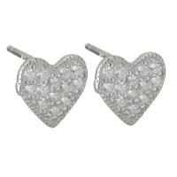 Sterling Silver Stud Earring, 925 Sterling Silver, Heart, micro pave cubic zirconia & for woman, silver color 0.5mm 