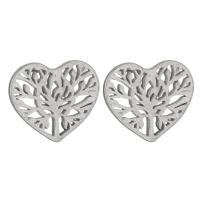 Sterling Silver Stud Earring, 925 Sterling Silver, Heart, for woman & hollow, silver color 0.5mm 