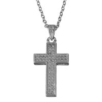 Cubic Zirconia Stainless Steel Necklace, with Brass, with 2Inch extender chain, Cross, silver color plated, oval chain & micro pave cubic zirconia & for woman 1.5mm Approx 17.5 Inch 