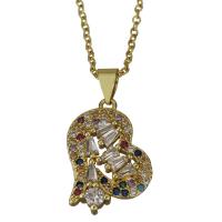 Cubic Zirconia Stainless Steel Necklace, with Brass, with 2Inch extender chain, Heart, gold color plated, oval chain & micro pave cubic zirconia & for woman 1.5mm Approx 17.5 Inch 