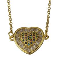 Cubic Zirconia Stainless Steel Necklace, with Brass, with 1.5Inch extender chain, Heart, gold color plated, oval chain & micro pave cubic zirconia & for woman 1.5mm Approx 18.5 Inch 