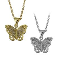 Cubic Zirconia Stainless Steel Necklace, with Brass, with 1.5Inch extender chain, Butterfly, plated, oval chain & micro pave cubic zirconia & for woman 1.5mm Approx 17.5 Inch 