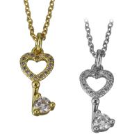 Cubic Zirconia Stainless Steel Necklace, with Brass, with 2Inch extender chain, Key, plated, oval chain & micro pave cubic zirconia & for woman 1.5mm Approx 17.5 Inch 