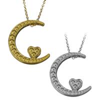 Cubic Zirconia Stainless Steel Necklace, with 2Inch extender chain, Moon, plated, oval chain & for woman 1.5mm Approx 17 Inch 