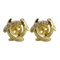 Brass Earring Stud Component, gold color plated, micro pave cubic zirconia 4mm,1mm 
