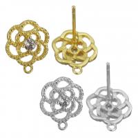 Brass Earring Stud Component, Flower, plated, with loop & with cubic zirconia 0.5 Approx 1mm 