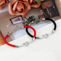 Brass Bracelet, with Nylon Cord, Heart, bright silver color plated, adjustable & for couple mm 